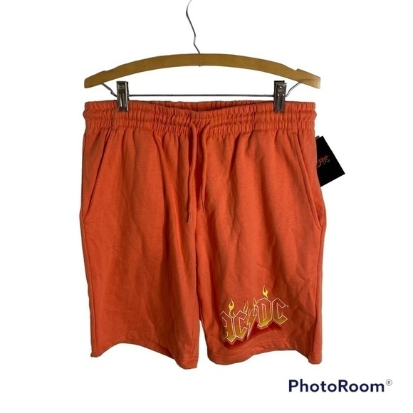 AC/DC Fleece Shorts NWT Small Orange Men’s Band Music - Picture 1 of 7
